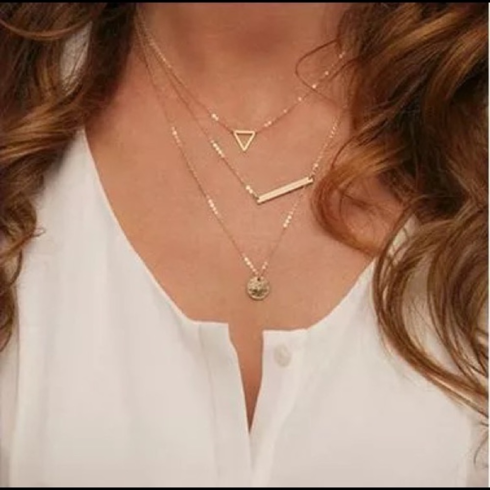 NEW! Triple layer gold coin bar triangle necklace